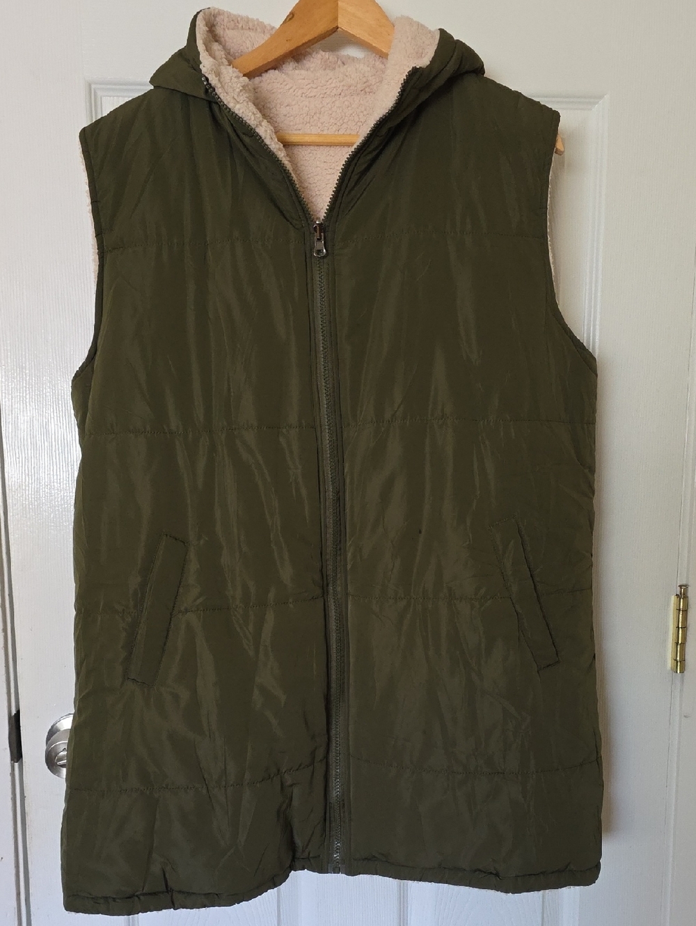 Quilted Hooded Vest with Cream Sherpa Lining